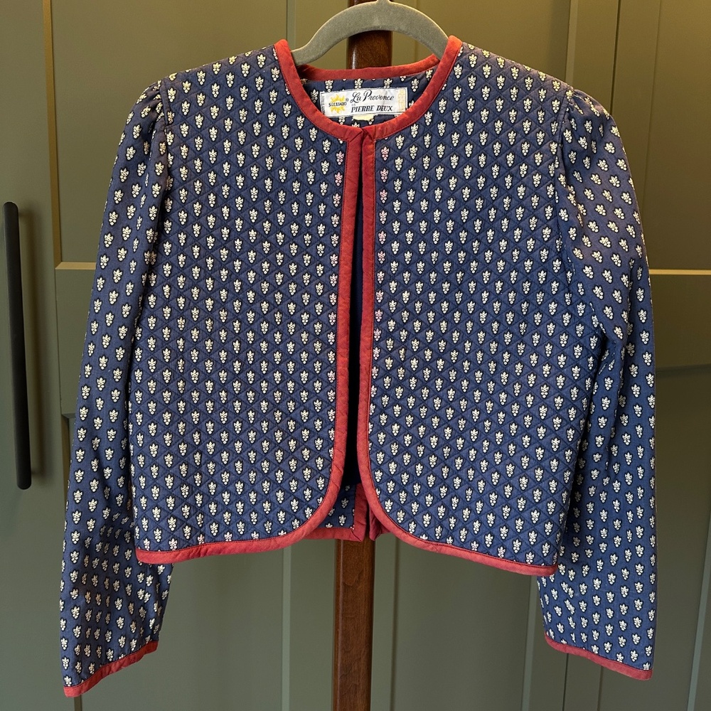 Vintage Souleiado La Provence de Pierre Deux Blue, White, and Red Quilted Jacket